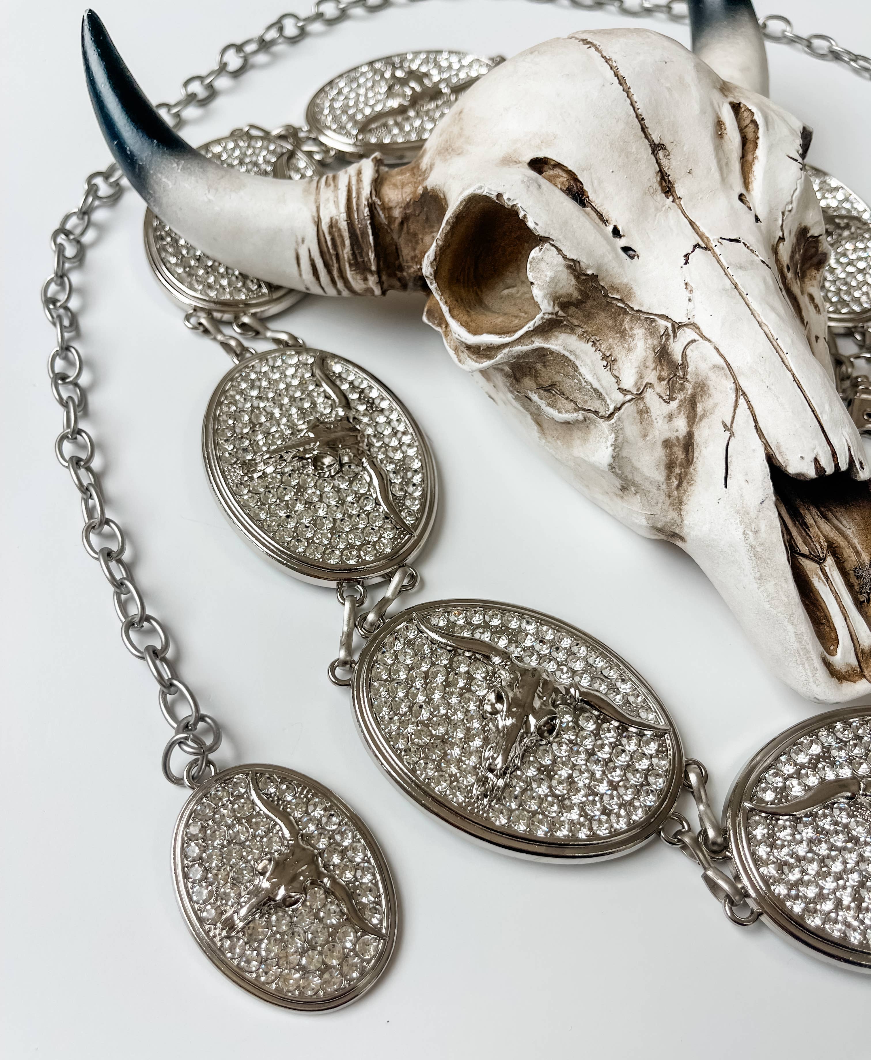 Boho Ranch Shop - Wholesale Belt - Women's - Bling Longhorn Steer Statement Western Chain Belt0