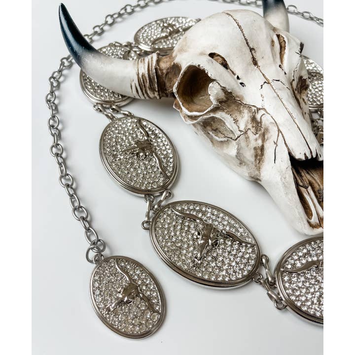 Boho Ranch Shop - Wholesale Belt - Women's - Bling Longhorn Steer Statement Western Chain Belt