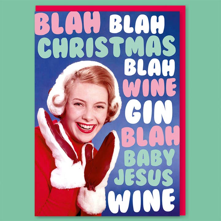 Carte de vœux Blah Blah Wine Gin Blah pour la vente par Dean Morris Cards