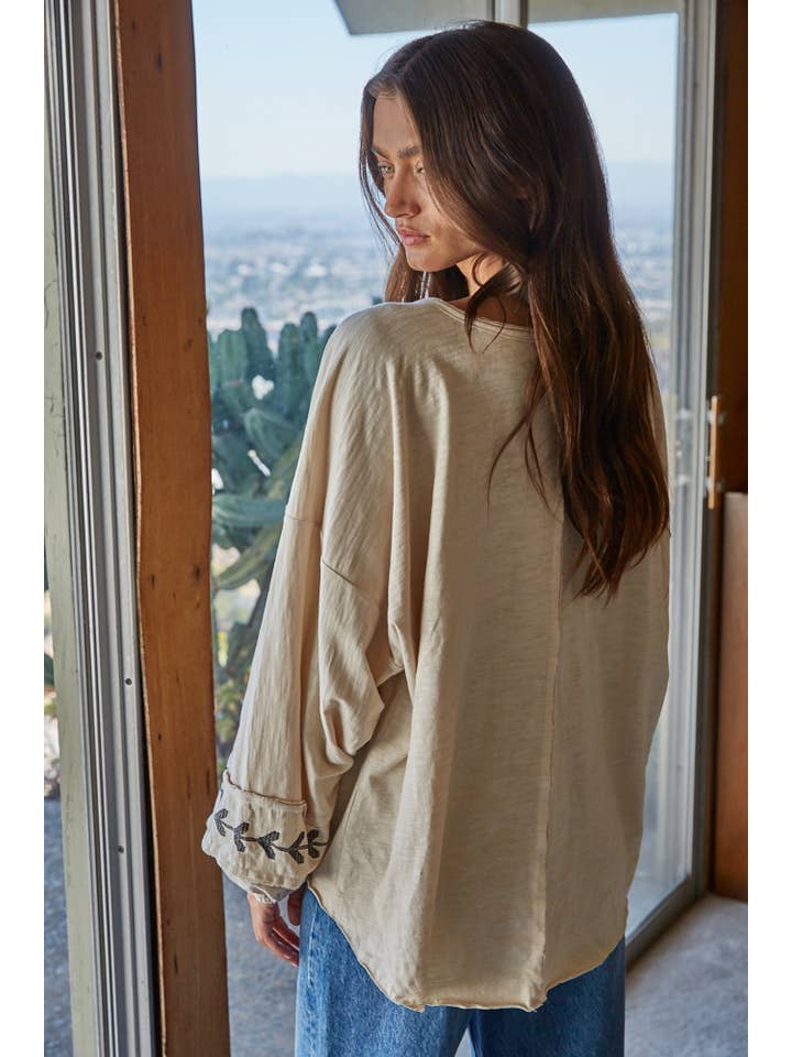 Natural L9064 | Knit Cotton Embroidered Top for wholesale on Faire3