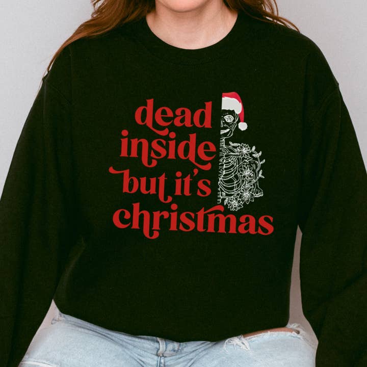 Dead Inside but It's Christmas Skeleton Unisex Tung Blend Crewneck tröja för wholesale av with love, aj.