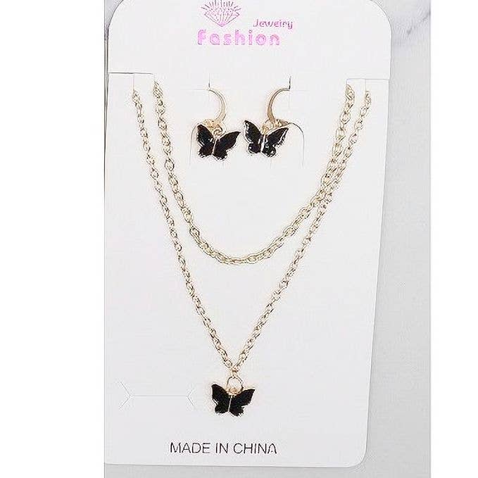 Diacly - Wholesale Pendant/Charm Necklace - 12pk Butterfly Theme Chain Necklace Earrings Set