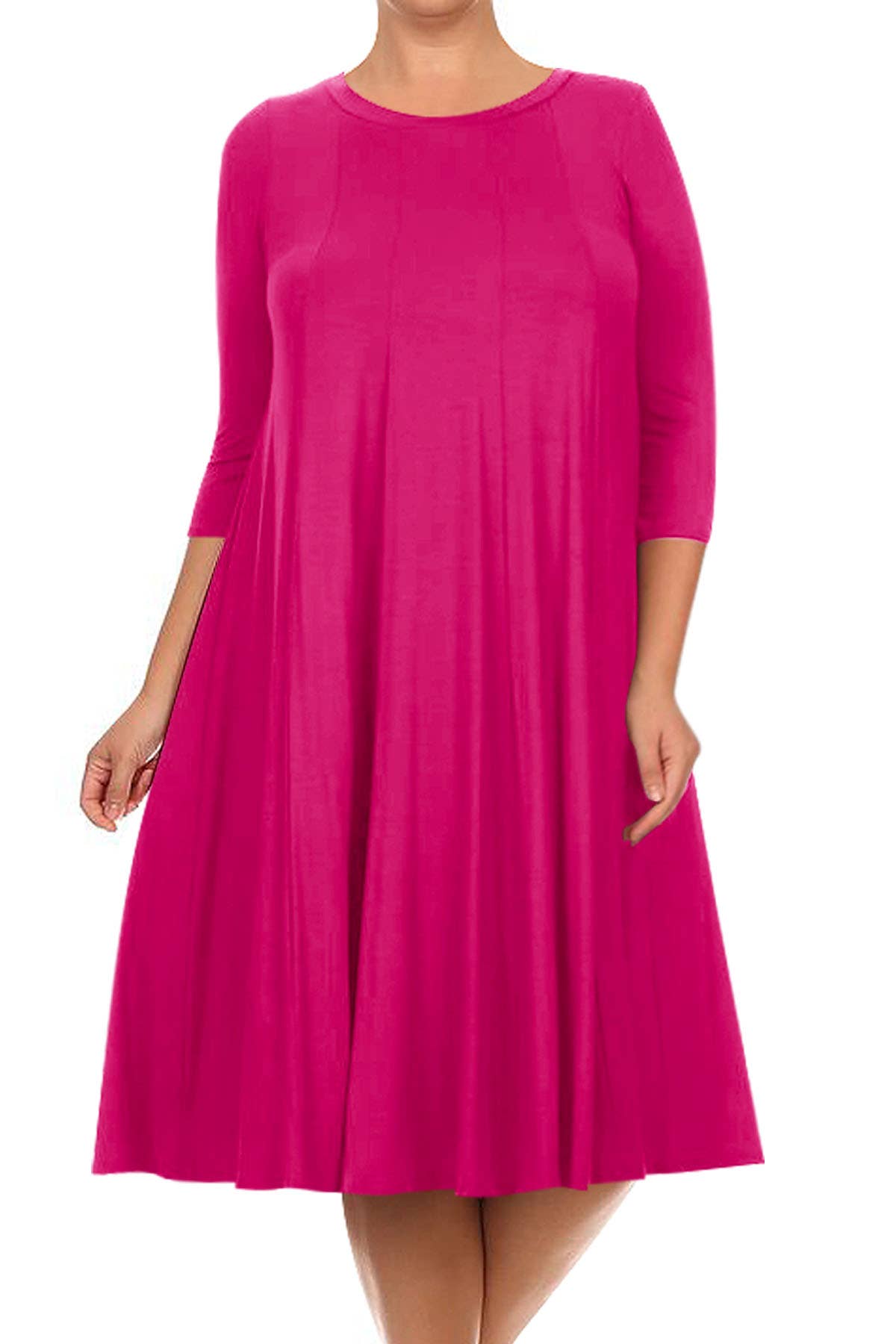 MOA COLLECTION - Vente Robe – femme - Robe plissée trapèze décontractée à manches 3/4 pour femmes de grande taille26