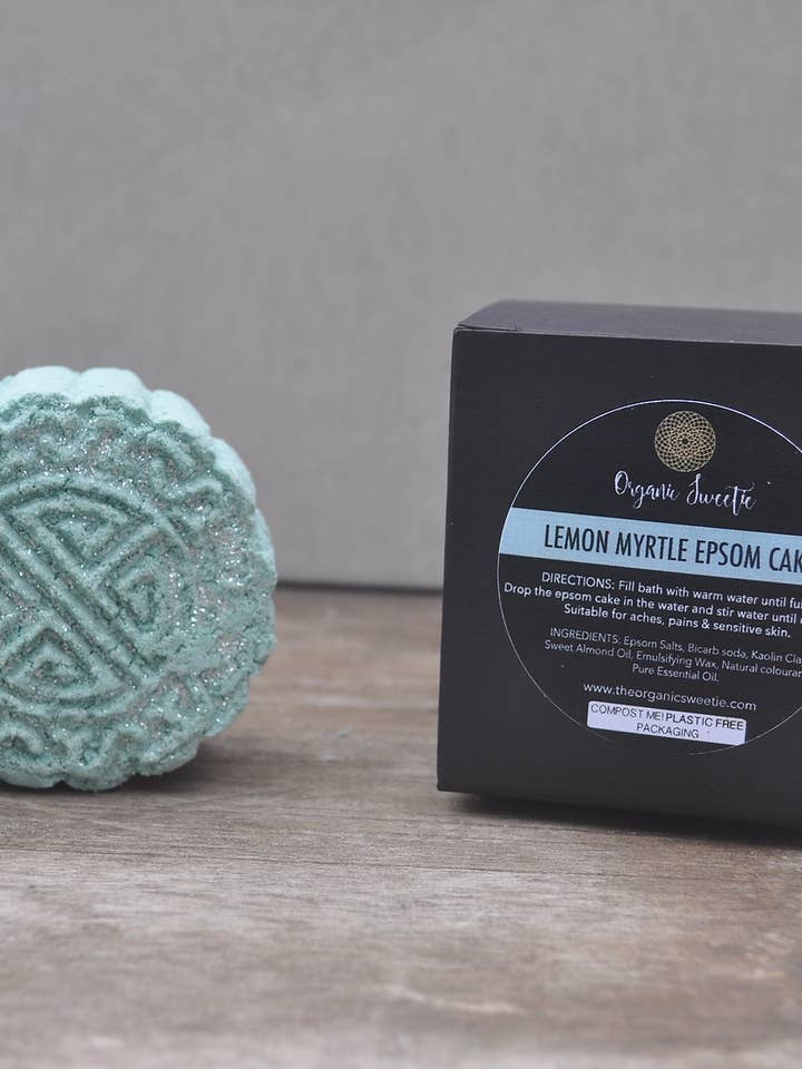 Epsom Bath Cake - Lemon Myrtle for wholesale by The Organic Sweetie