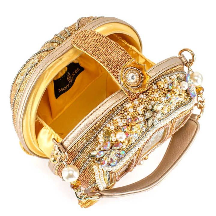 Mary Frances Accessories - Wholesale Top Handle Bag - Women's - Dream Big Beaded Gold Carriage Handbag