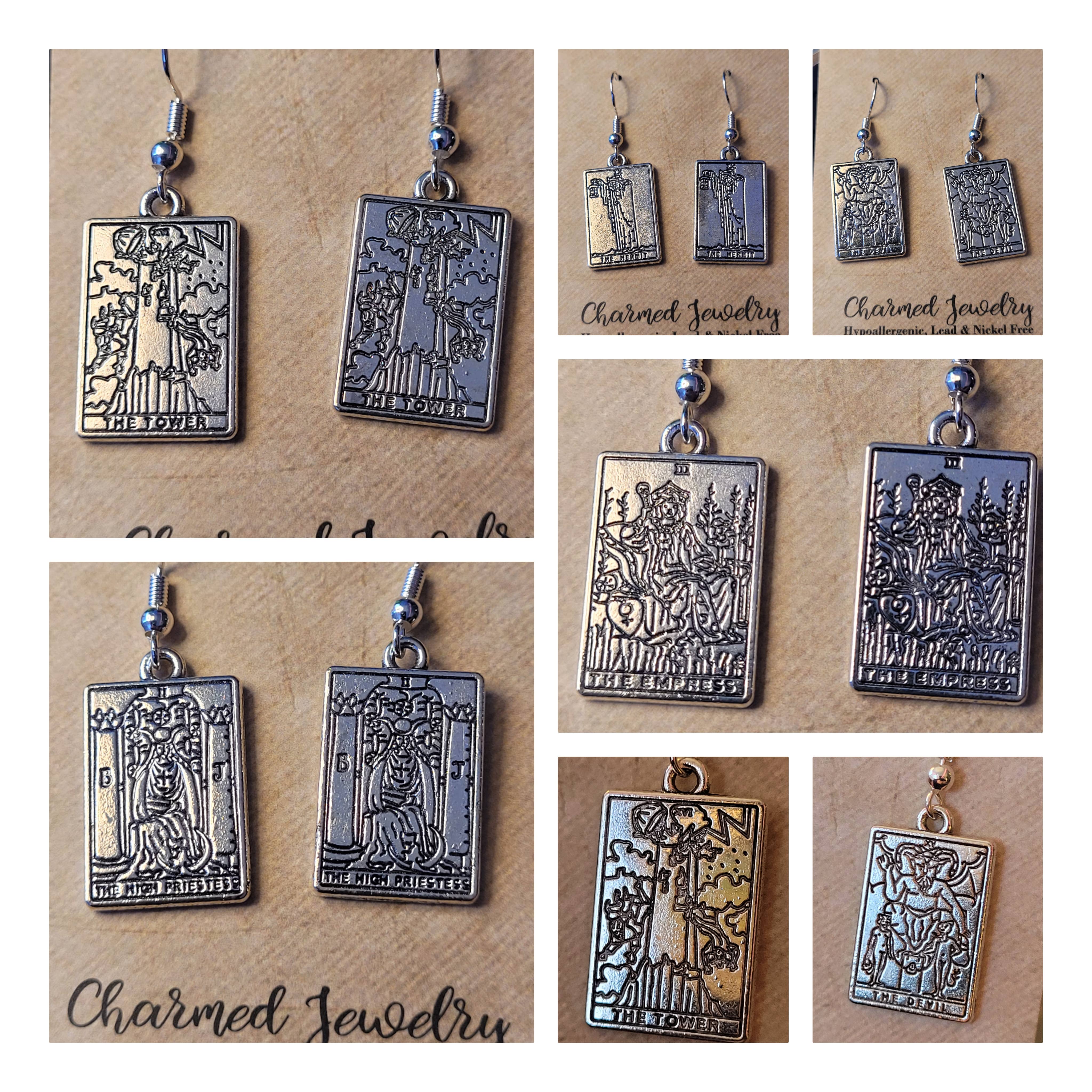 Con-Quest Crafts - Wholesale Dangle Earrings - Silver Tarot cards Earrings - Various card designs.17