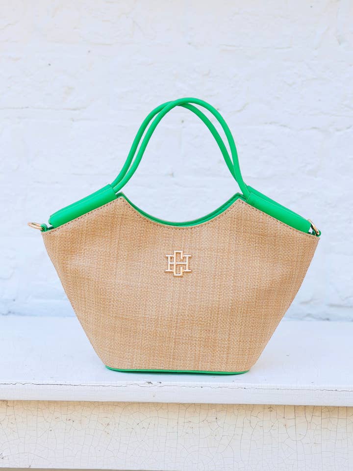Leland Mini Tote Natural Kelly Green for wholesale by Caroline Hill