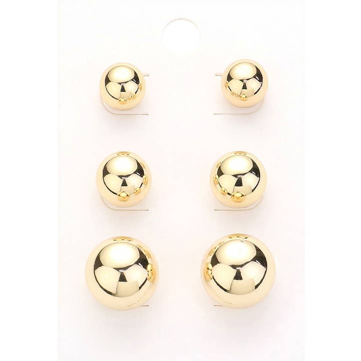 3 PAIA - Set di Orecchini a Perno con Sfera in Metallo Placcato Oro per la vendita all'ingrosso da parte di Sensibling Corp.
