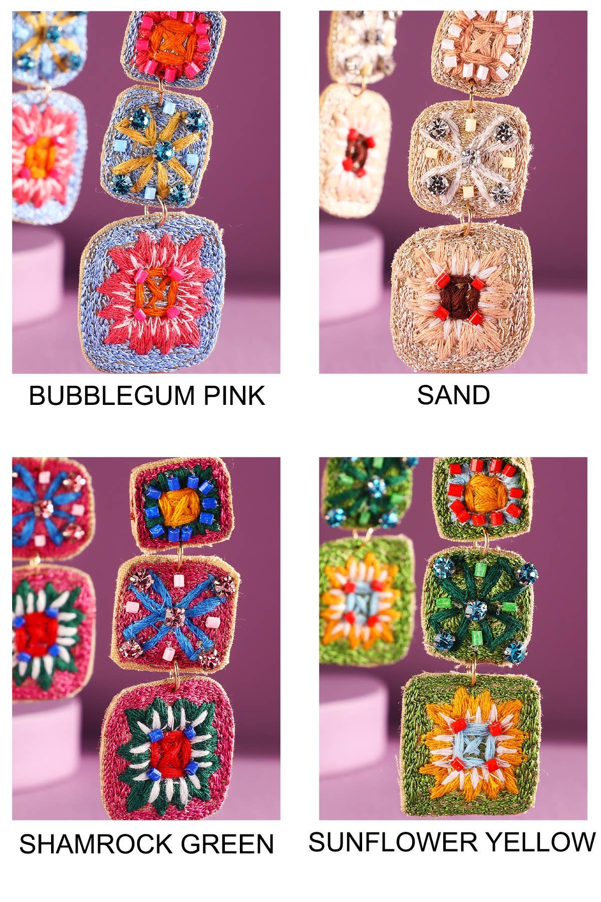 Urbanista - Wholesale Dangle Earrings - Hand Sewed Indian Flower Dangle Earrings 2