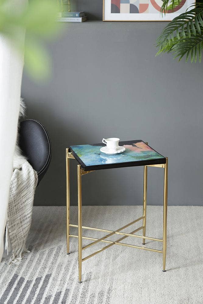 A&B Home Group Inc. - Wholesale Side Table - D15.5x26" Vibrant Aurora Resin Side Table - Gold/Multicolor3