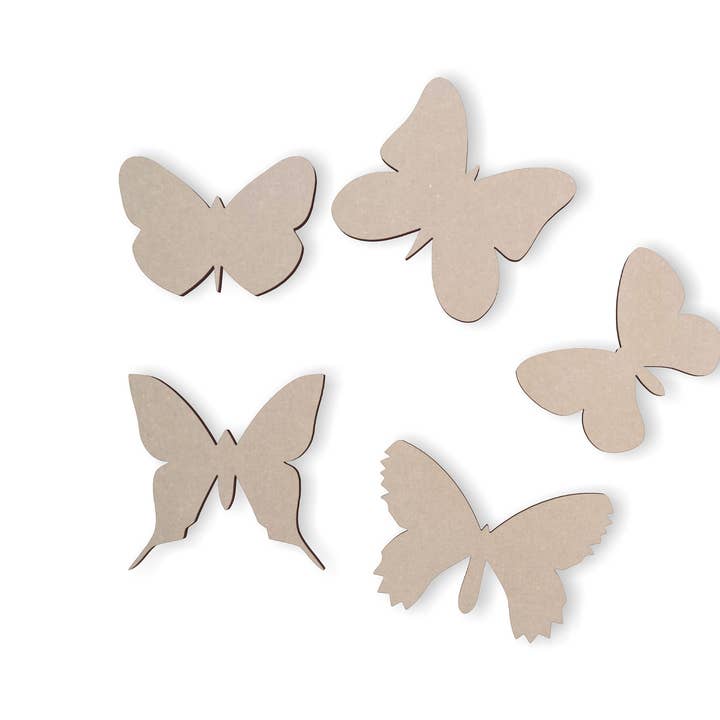 Trä fjäril Cutouts (5 Pack) - Cutout, heminredning för wholesale av Jess and Jessica
