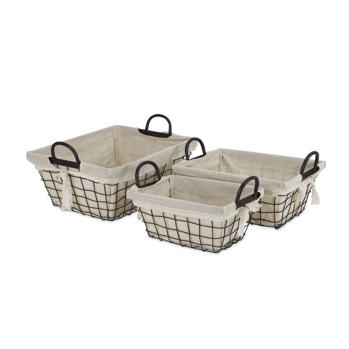 Cheungs Home Decor - Wholesale Basket - Caden Set of 3 Fabric Lined Tapered Metal Wire Baskets1
