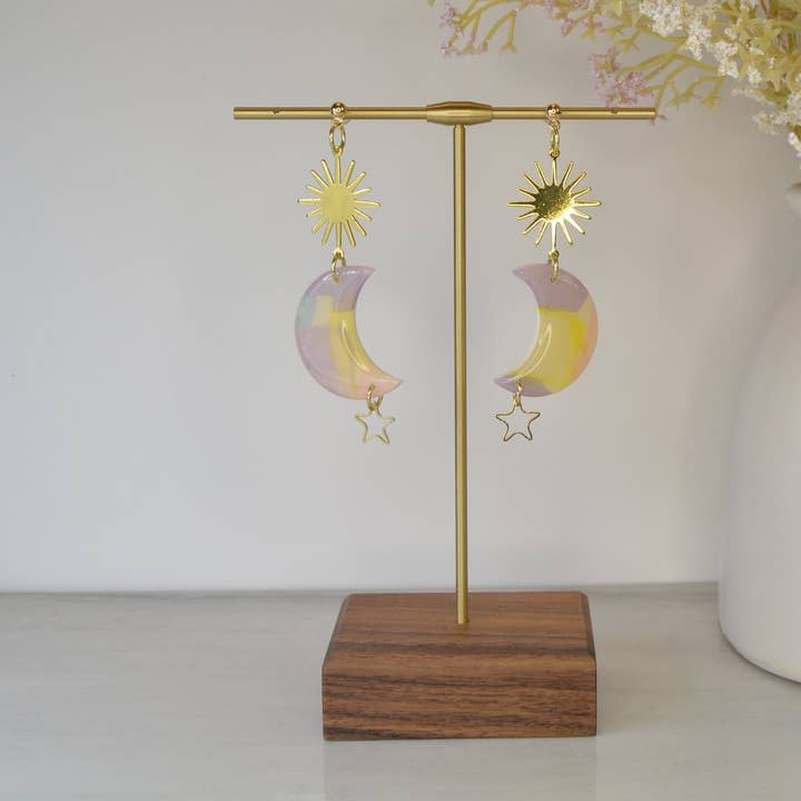 Sun, Moon, and Star Watercolor Dangle for wholesale by Creative Chaos Company