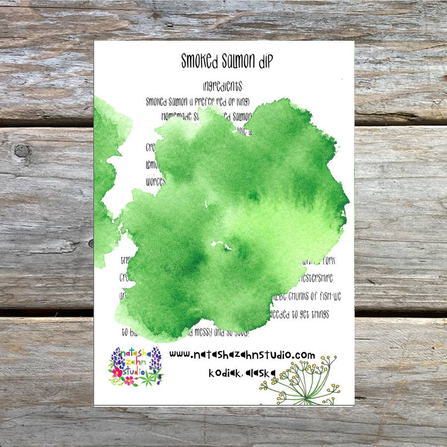 Natasha Zahn Studio - Wholesale Everyday Greeting Card - Smoked Salmon Dip Illustrated Recipe 5 x 7 Art Card2