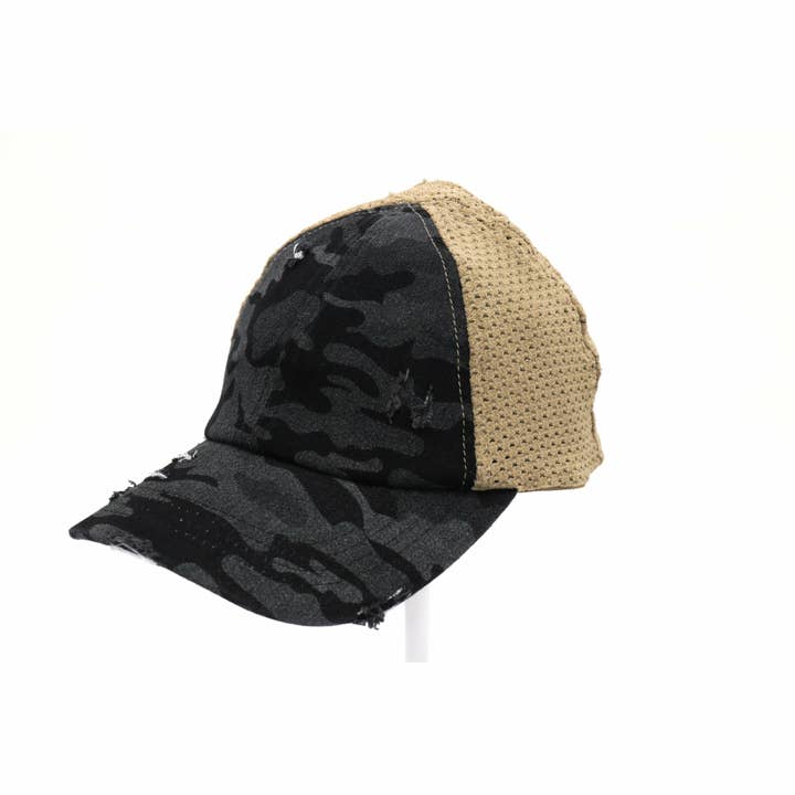 C.C Beanie - Wholesale Ponytail Cap - Women's - Washed Camouflage Stretch Mesh High Pony CC Ball Cap BT7873