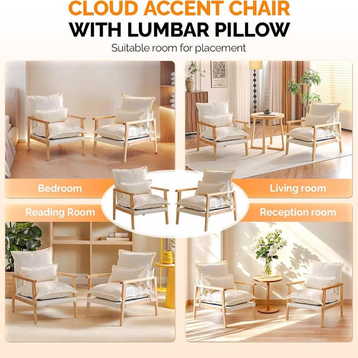 Cloud Accent Armchairs Beige Chenille With Lumbar Pillow for wholesale on Faire7