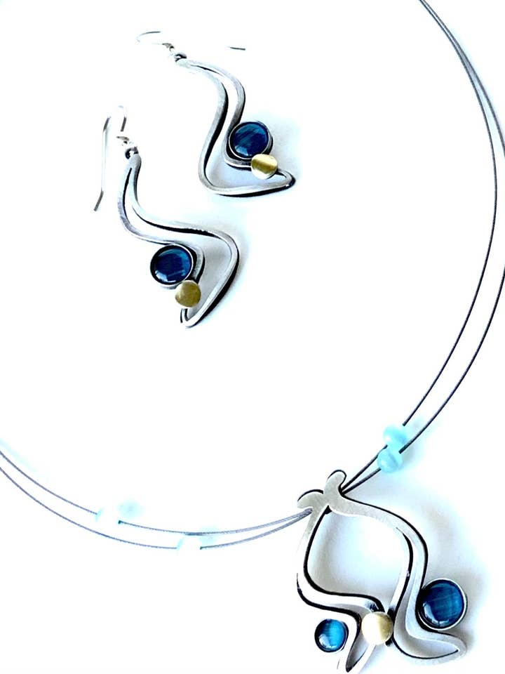 CONJUNTOS (F2Y) - Conjunto de Colar de Fio Duplo (F2) 19''+2 com Contas & Brincos (Y) por atacado de Christophe Poly / Crono Design