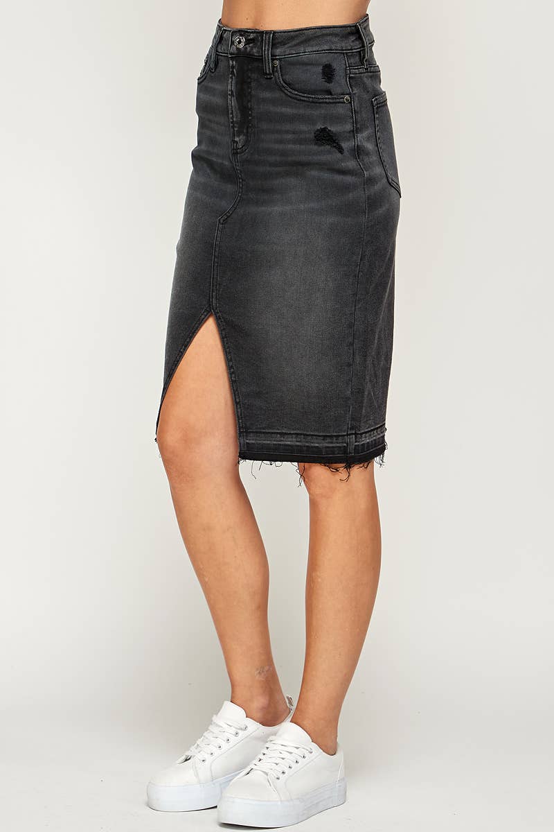 I1483SK - Black - Knee Length Denim Skirt for wholesale on Faire2