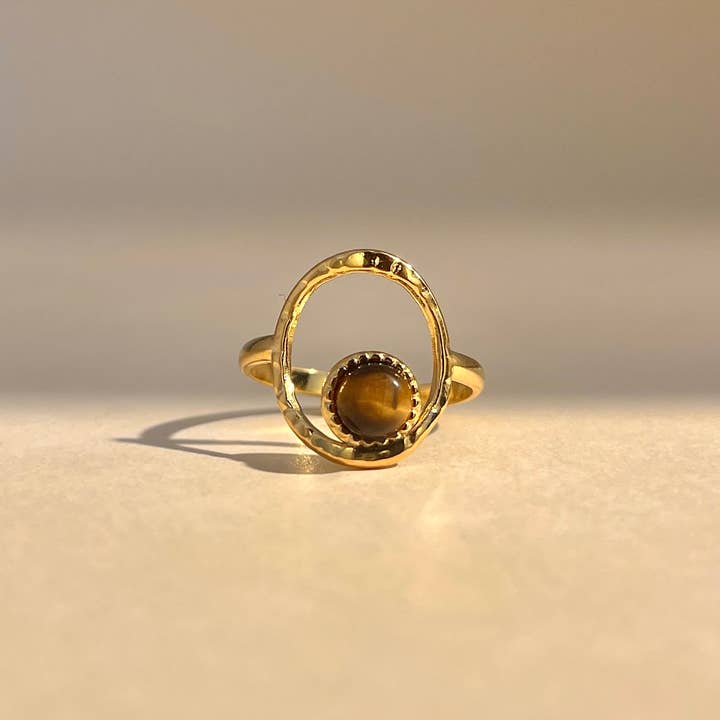 COSMOS - Wholesale Single Stone/Solitaire Ring - Adjustable oval stainless steel ring with natural stone4