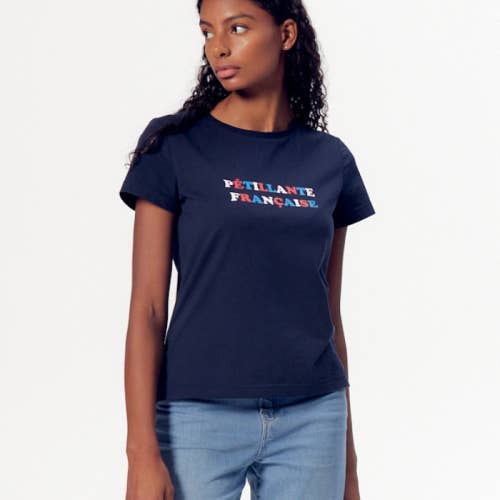 Palmyre Printed “Sparkling French” Navy Blue T-shirt for wholesale on Faire2