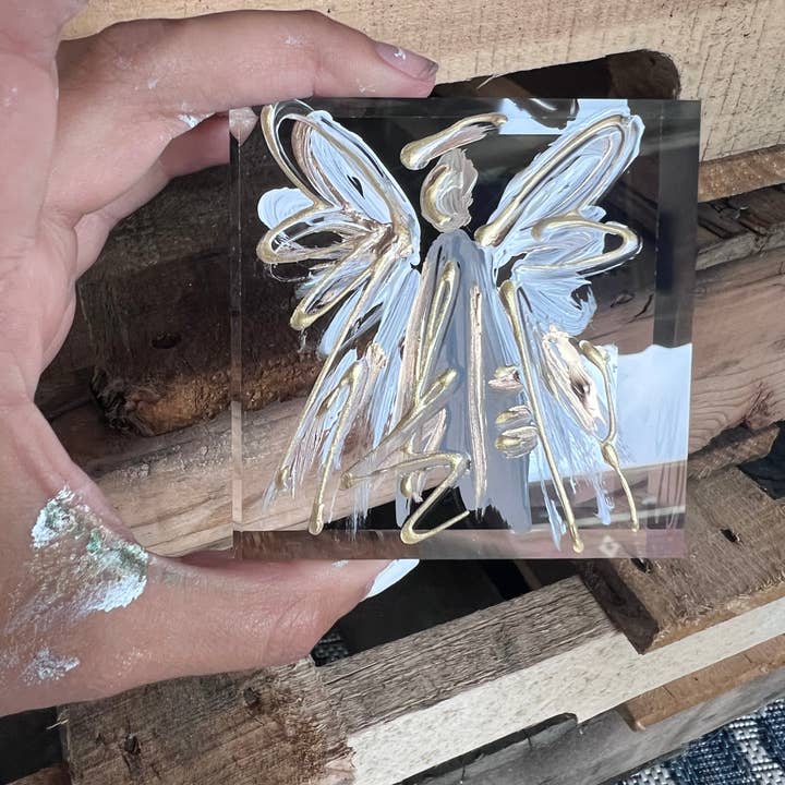 The Painted Petal - Wholesale Decorative Tabletop Object - Neutral Angel Lucite Block