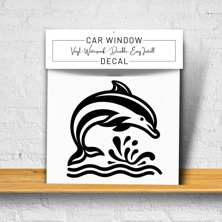 Dolphin Vinyl Window Decal 6" (Black, Retail Packaging) for wholesale by Megabella Creations