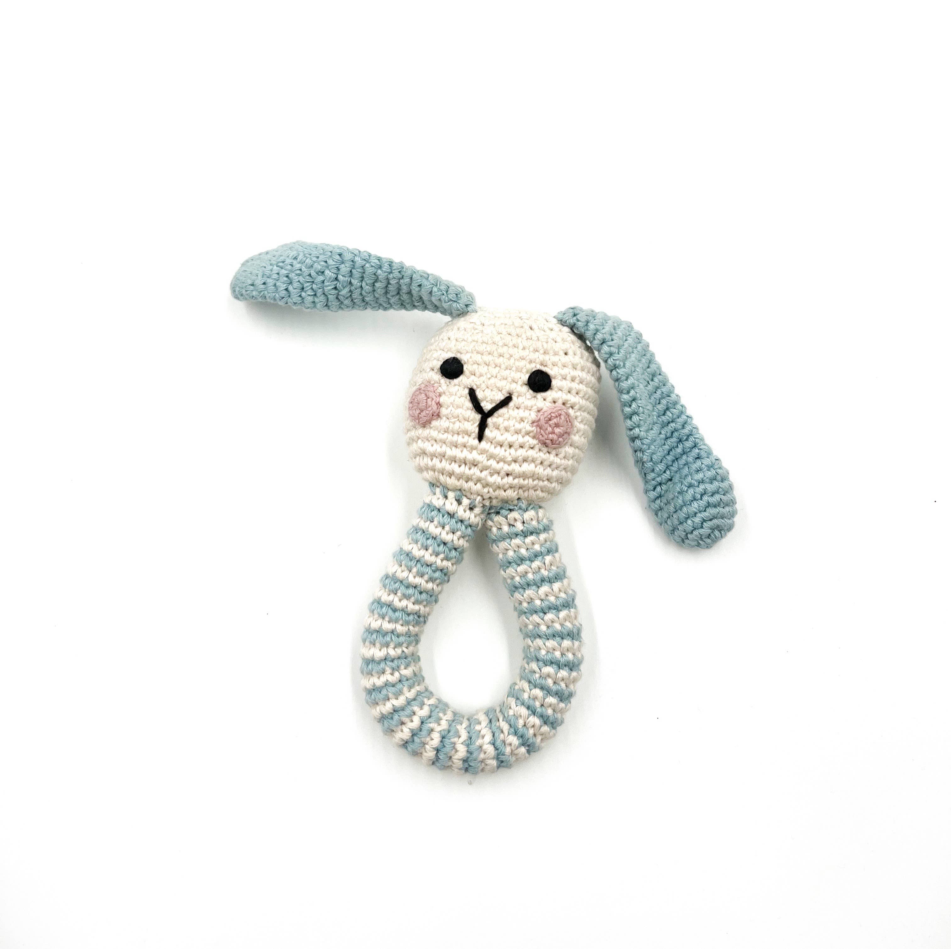 Pebblechild - Wholesale Handheld Rattle - Baby - Crochet Baby Ring Bunny rattle duck egg blue0