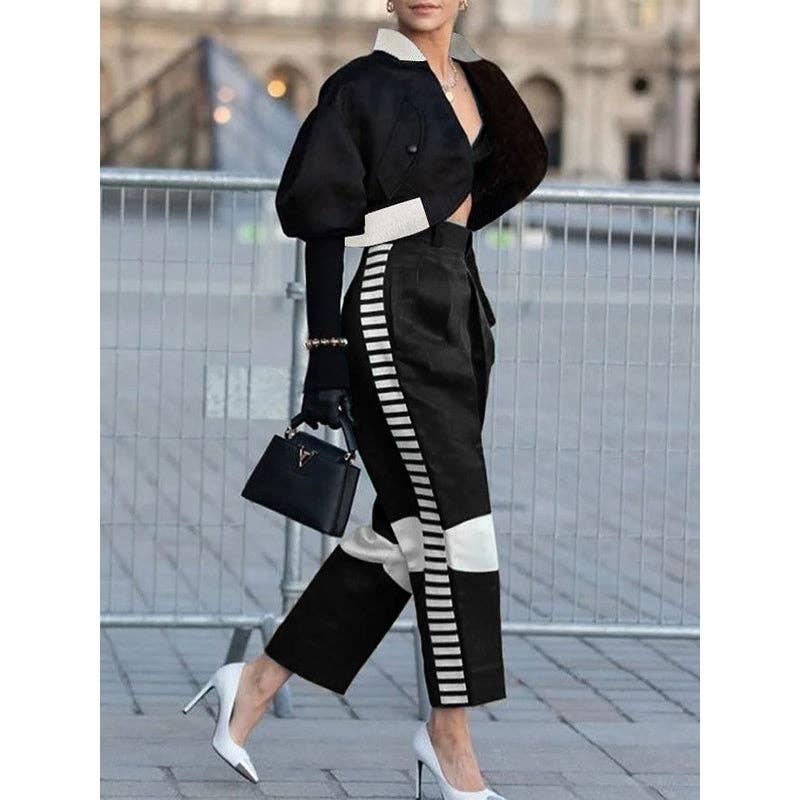 Sheer Trend - Wholesale Pants - Women's - High Waisted Contrast Color Pants Trousers4