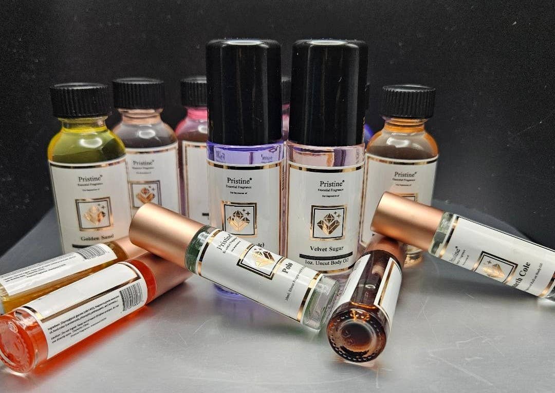pristine fragrance - Wholesale Roll-On Fragrance - 1 oz. scented roll on body oil 64 pcs set with free display 8