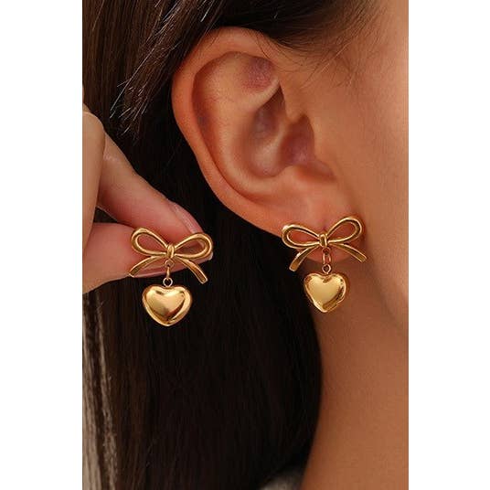 Gold 18K STAINLESS STEEL TARNISH FREE HEART EARRINGS | 40E339 for wholesale on Faire