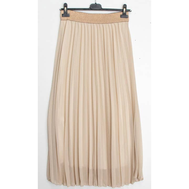 LUIBE Beige One Size Pleated Skirt w/Gold Elastic LOOWIE for wholesale by LOOWIE