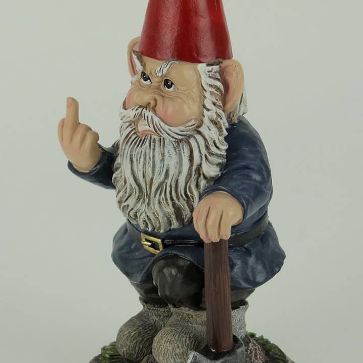 Zeckos - Wholesale Garden Gnome - Naughty Garden Gnome with Axe Flipping Bird Statue