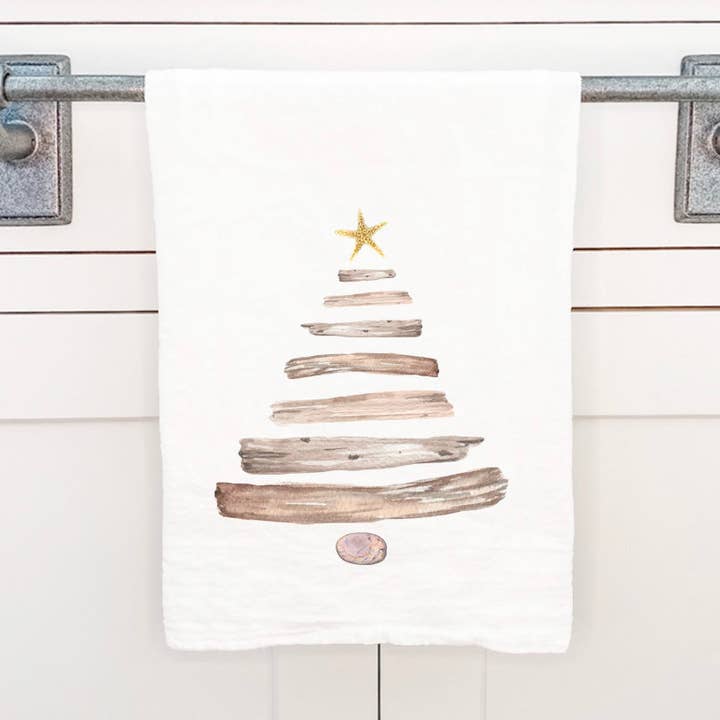 Torchon en coton personnalisable - Sapin de Noël en bois flotté pour la vente par Cottage Shore