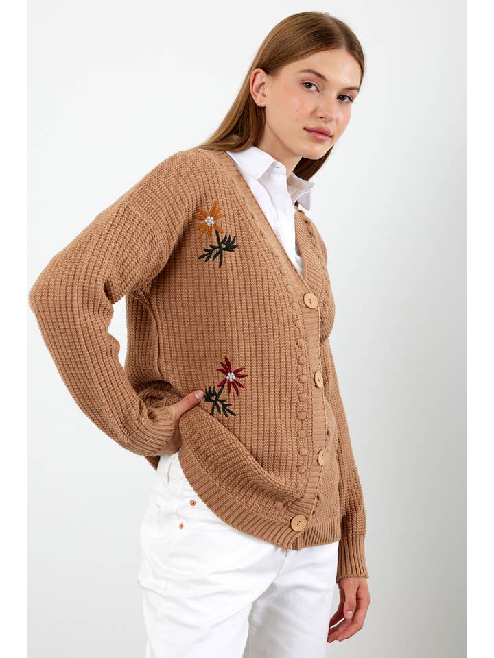 VAV NEW YORK - Wholesale Cardigan - Women's - Flower Knitted Knit Cardigan Mid Length Knit Cardigan- 38109