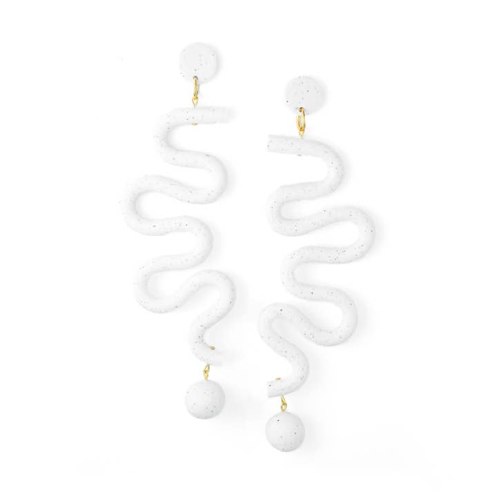 Tube Squiggles dangly statement earrings in Granite for wholesale by By Chavelli
