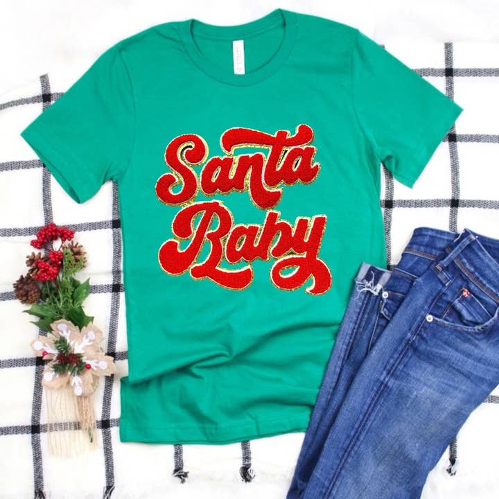 Social Grace & Company - Wholesale Patch - FREE SHIP- Santa Baby Chenille Patch- Iron On- Patch Only - Fuzzy Chenille Alphabet DIY Patch Glitter Varsity Nylon Pouch cosmetic Bag