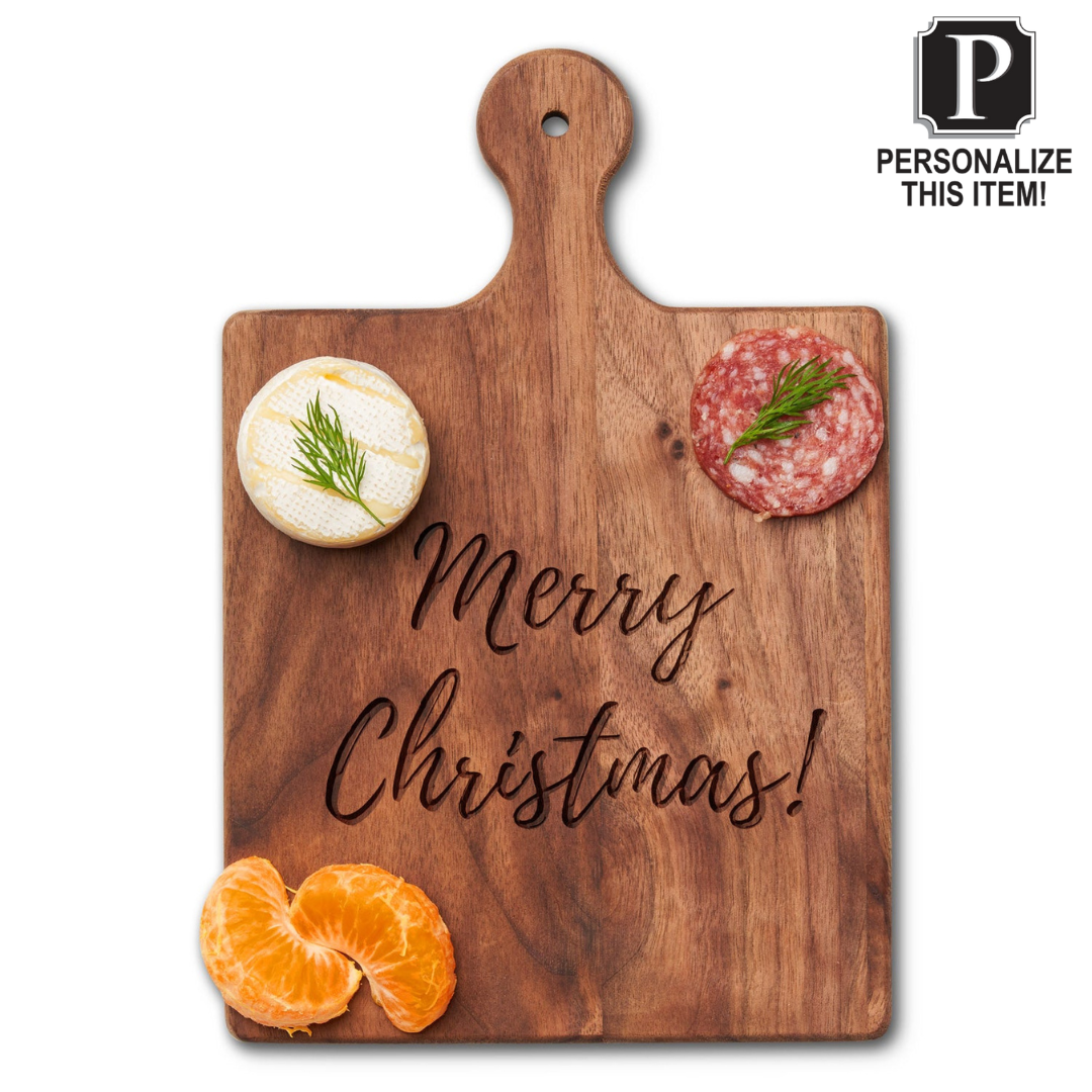Sophistiplate - Wholesale Cheese Board - Walnut Artisan Paddle Board | Merry Christmas | 9" x 6"0