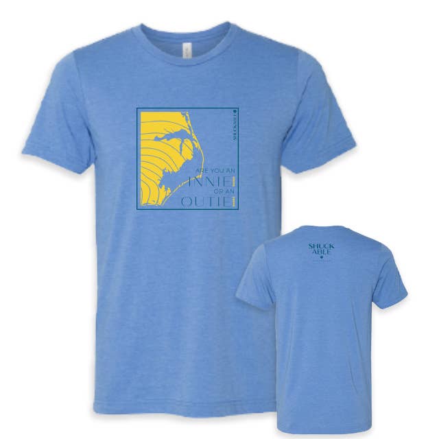 Innie or Outie Tee - Navy and Yellow Imprint for wholesale by Shuckable