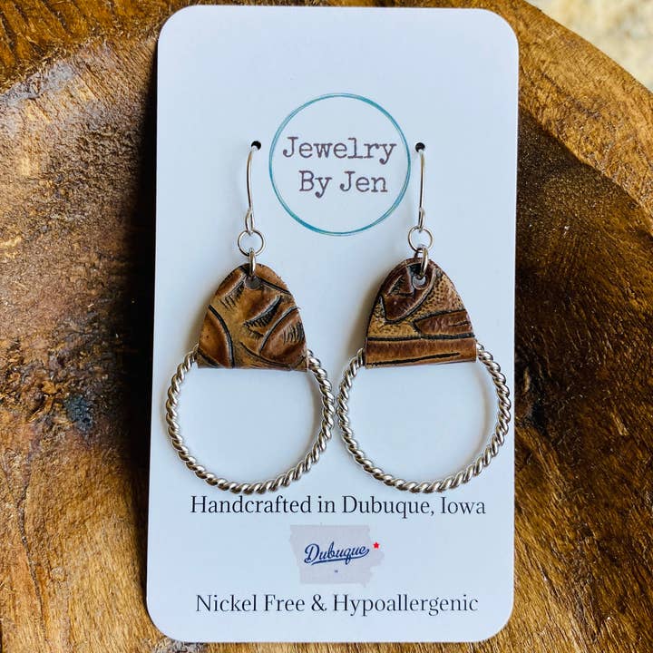 Twisted Hoop Earrings: Tooled Brown for wholesale by Jewelry By Jen