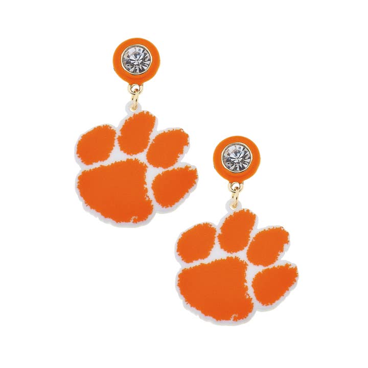 Clemson Tiger Paw Resin Earrings in Orange for wholesale by Canvas Style