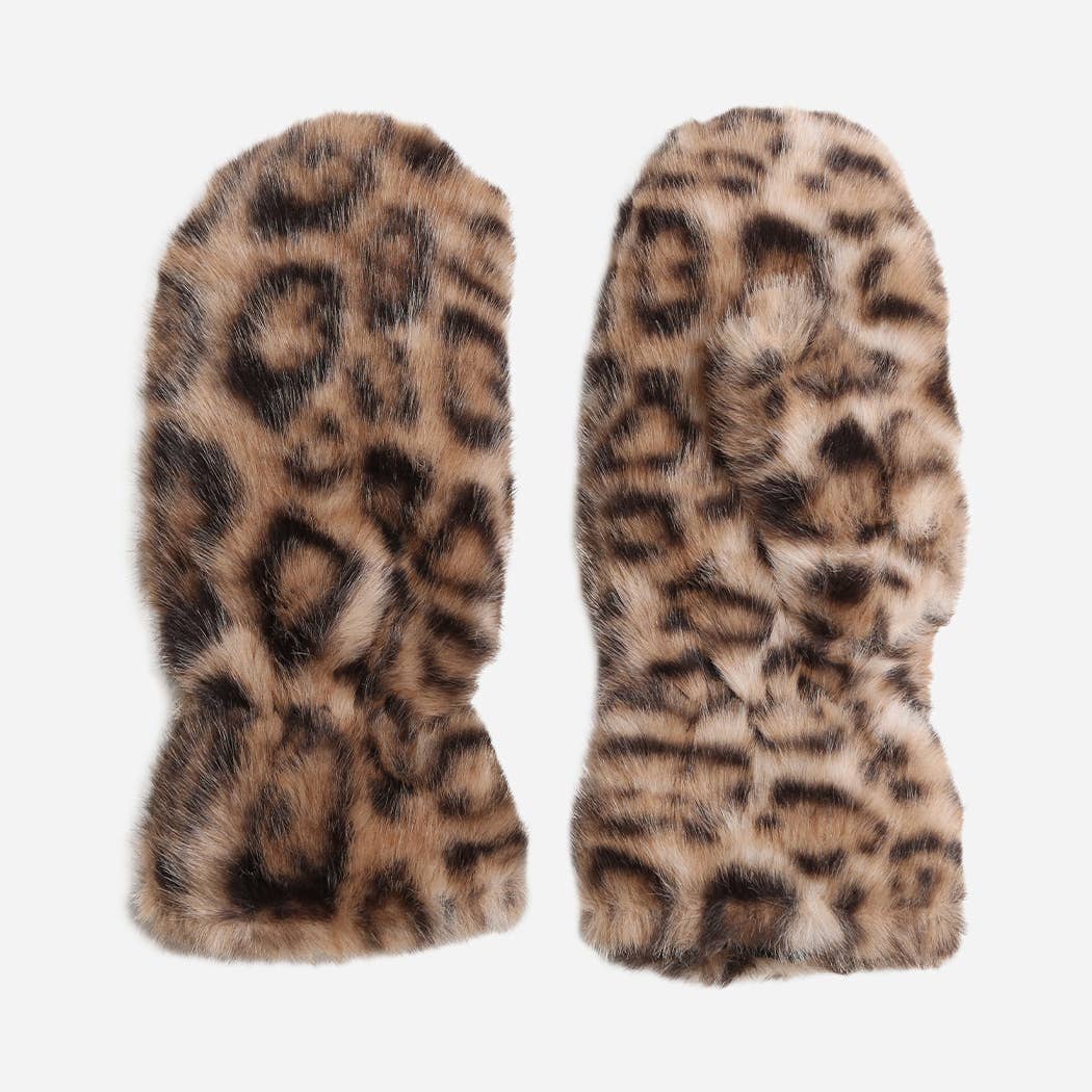  ASSORTED COLORS Leopard Print Faux Fur Winter Mittens for wholesale on Faire5