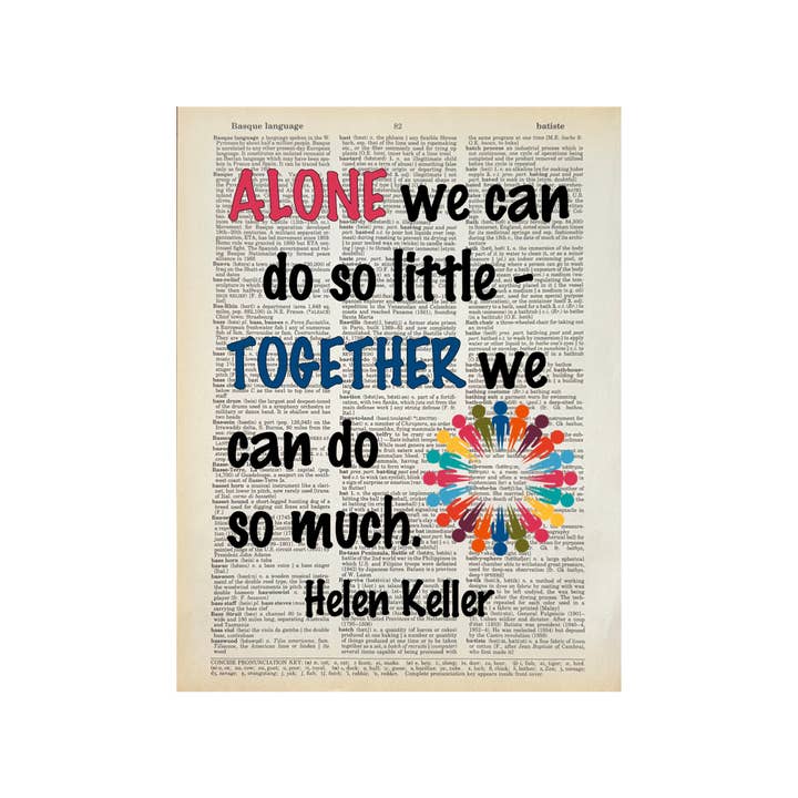 Alone we can do so little | Dictionary Print | Book Art for wholesale by Bookish Birds