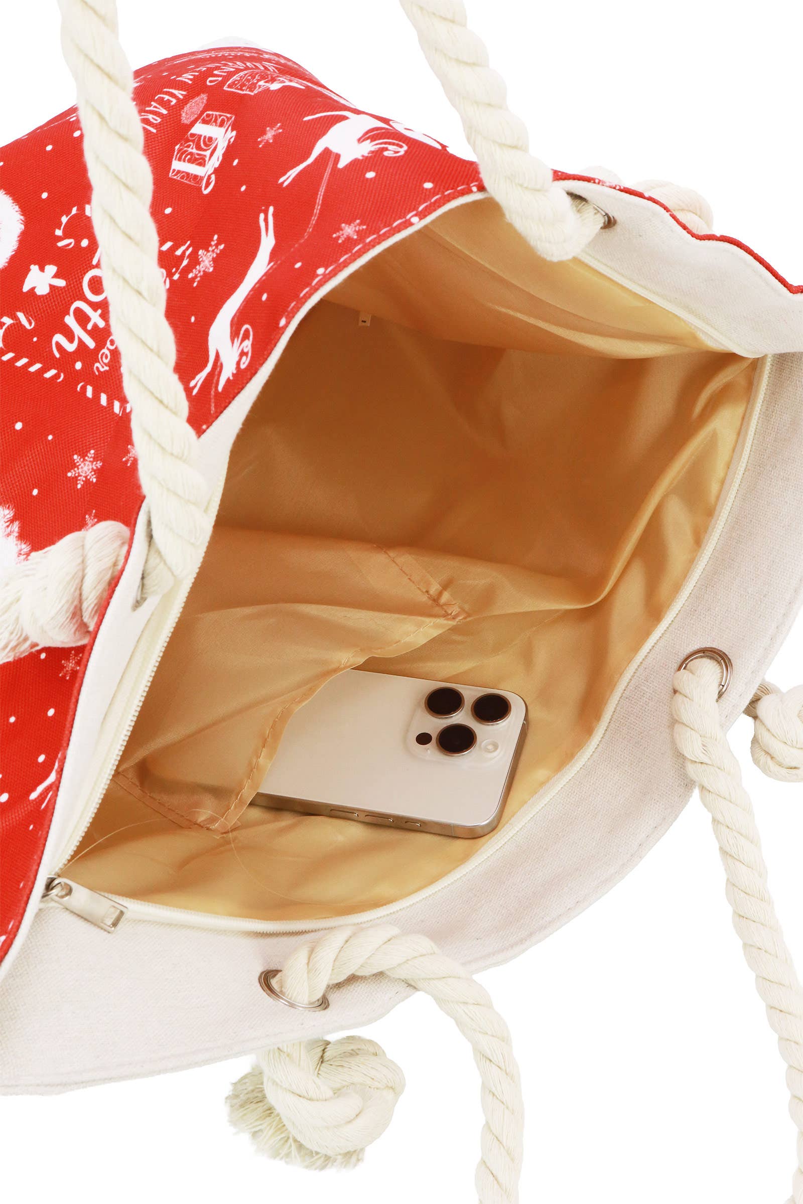 RED WHITE Christmas Winter Village Zipper Canvas Tote Bag for wholesale on Faire3