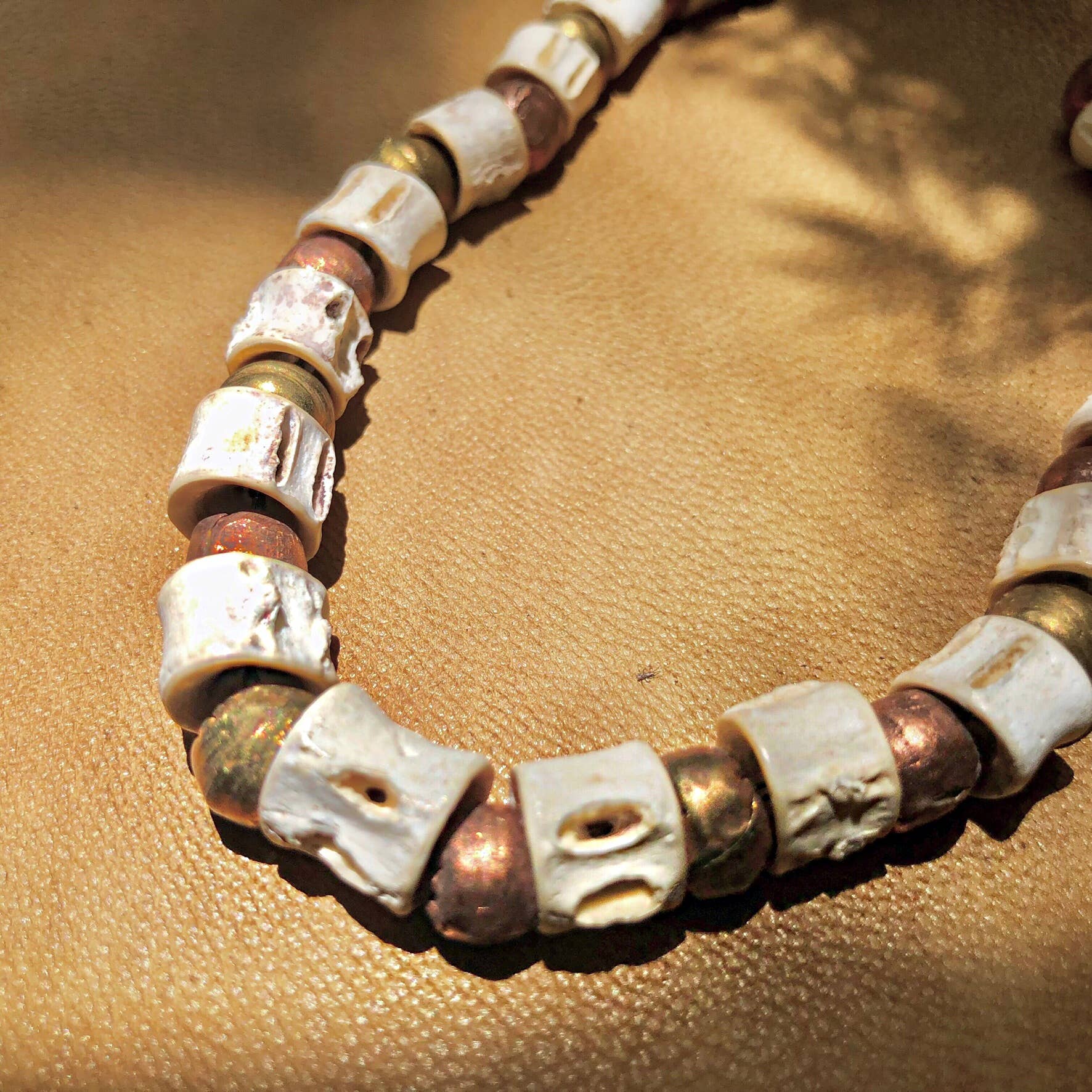 ASTALI - Wholesale Beaded/Pearl Necklace - Fish Vertebrae Necklace - White Bones & Brass/Copper Beads2