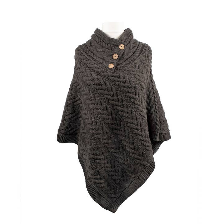 Eurostick - Wholesale Poncho - Women's - Aran Cable Button Rib Polo Poncho5