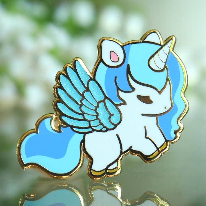 Blue Uniorn Alicorn Pegasus Enamel Pin for wholesale by Time & Fables, LLC