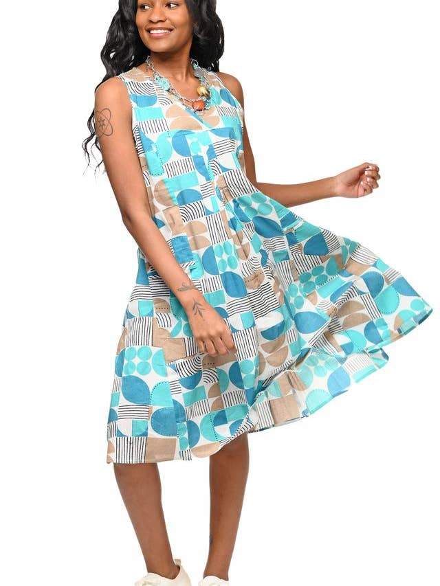 CV656 Poppie-jurk in Geo Candy** voor wholesale door Tulip Clothing