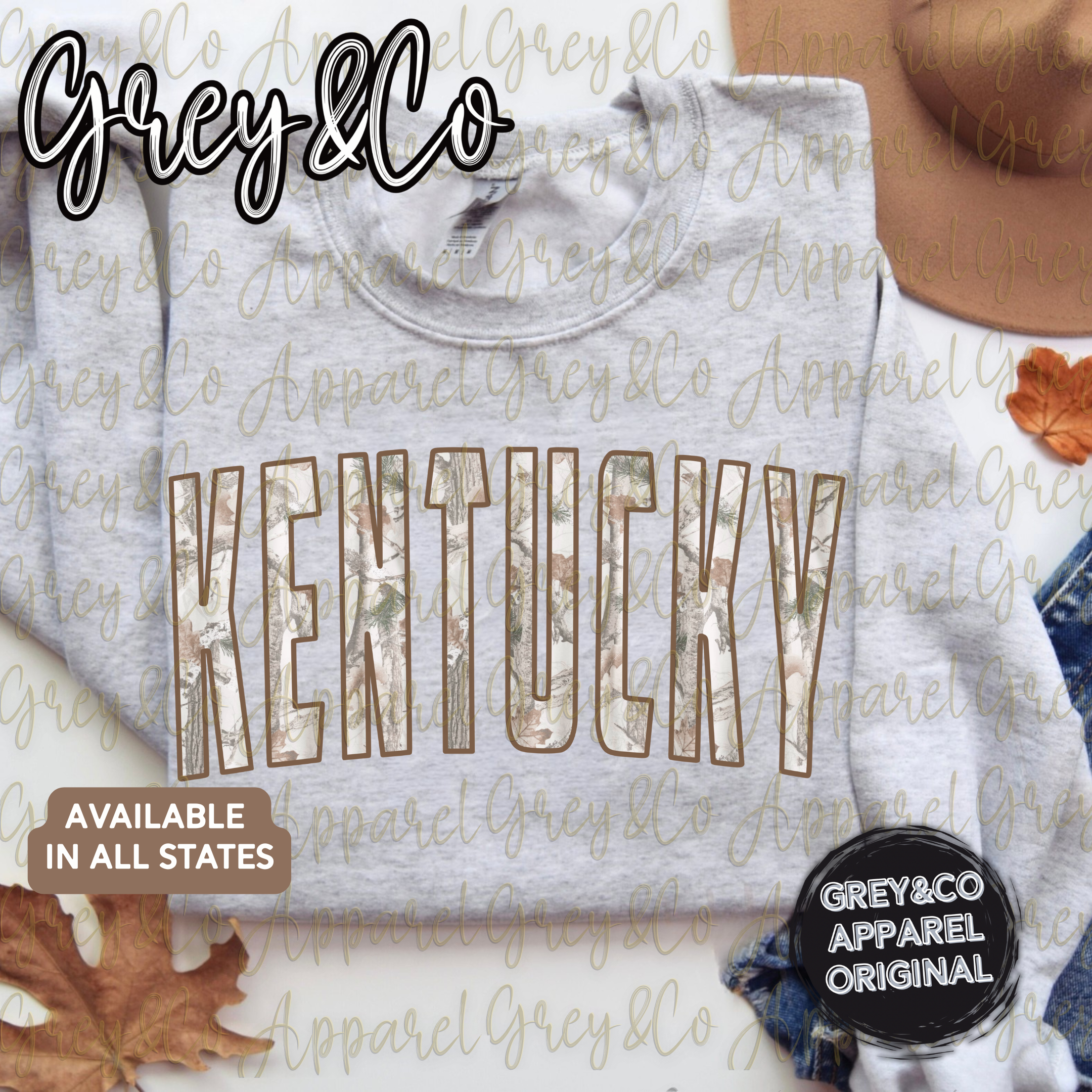 Grey&Co - Wholesale Graphic Sweatshirt - Women's - Kentucky Camo Custom State Sweatshirt0
