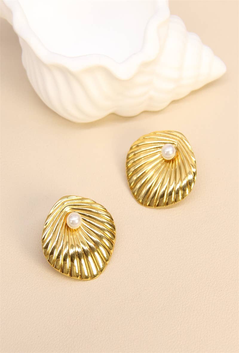 golden Elegant Stainless Steel Pearl Earrings for wholesale on Faire1