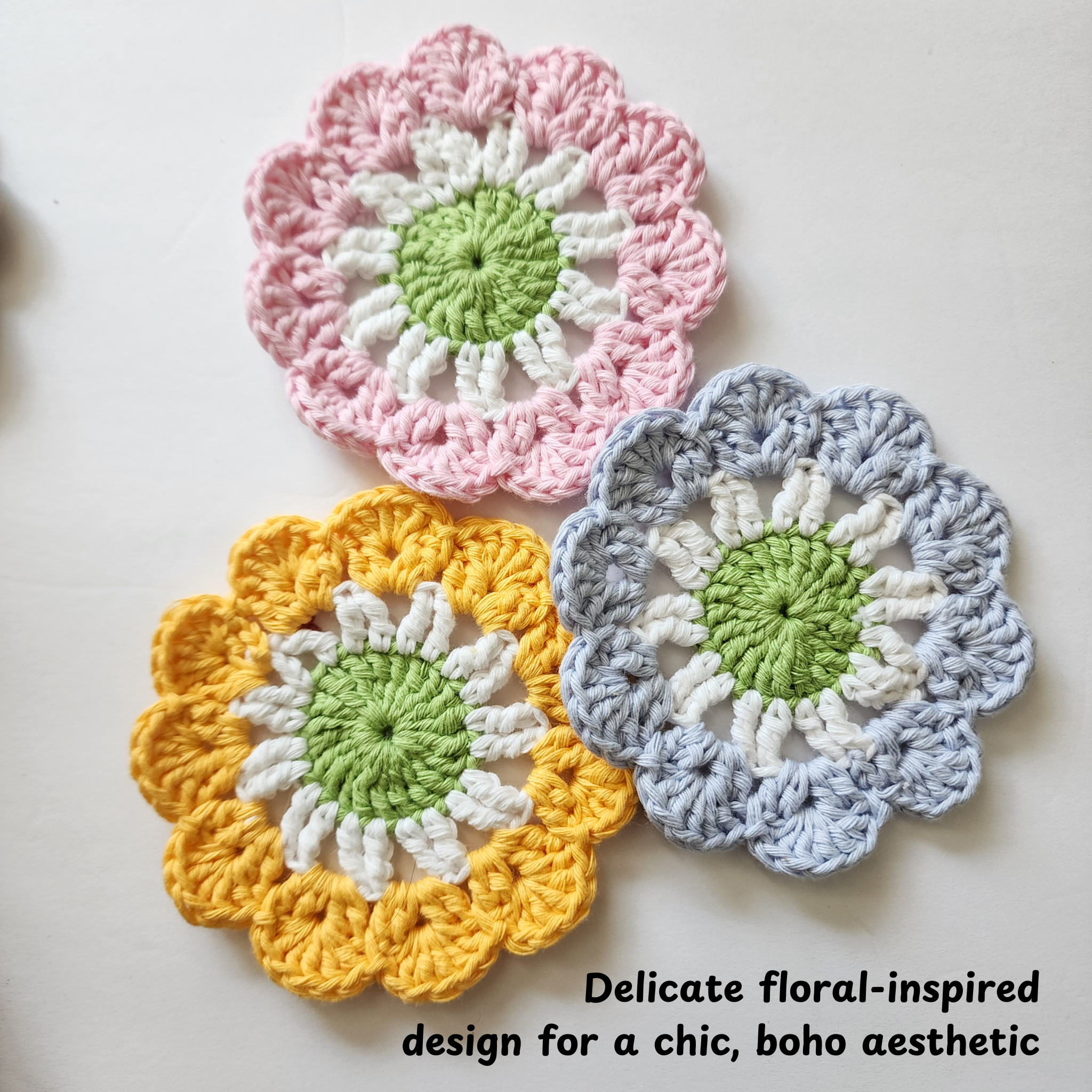 Handmade By Uruba - Wholesale Coasters - Cotton Coasters, Floral inspired Handwoven Coaster set3